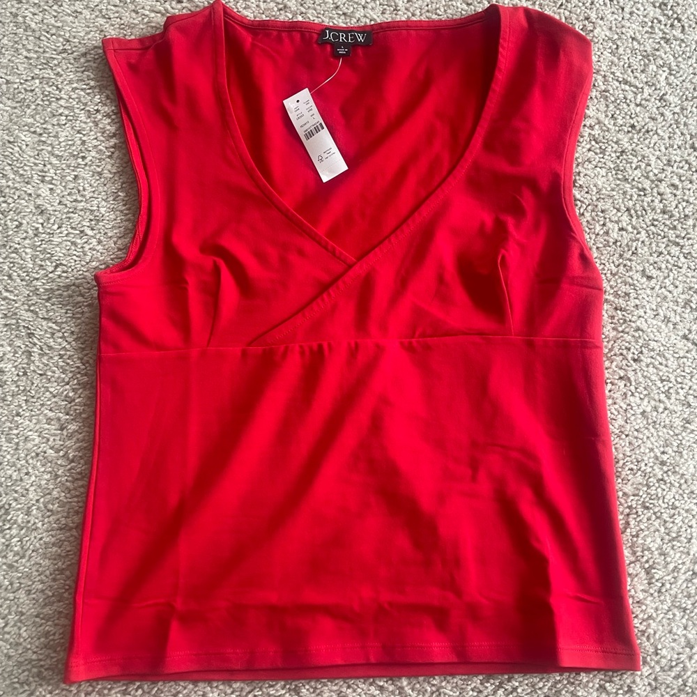 NWT J. Crew Cotton Red Cap Sleeve Tank Top - Picture 4 of 6